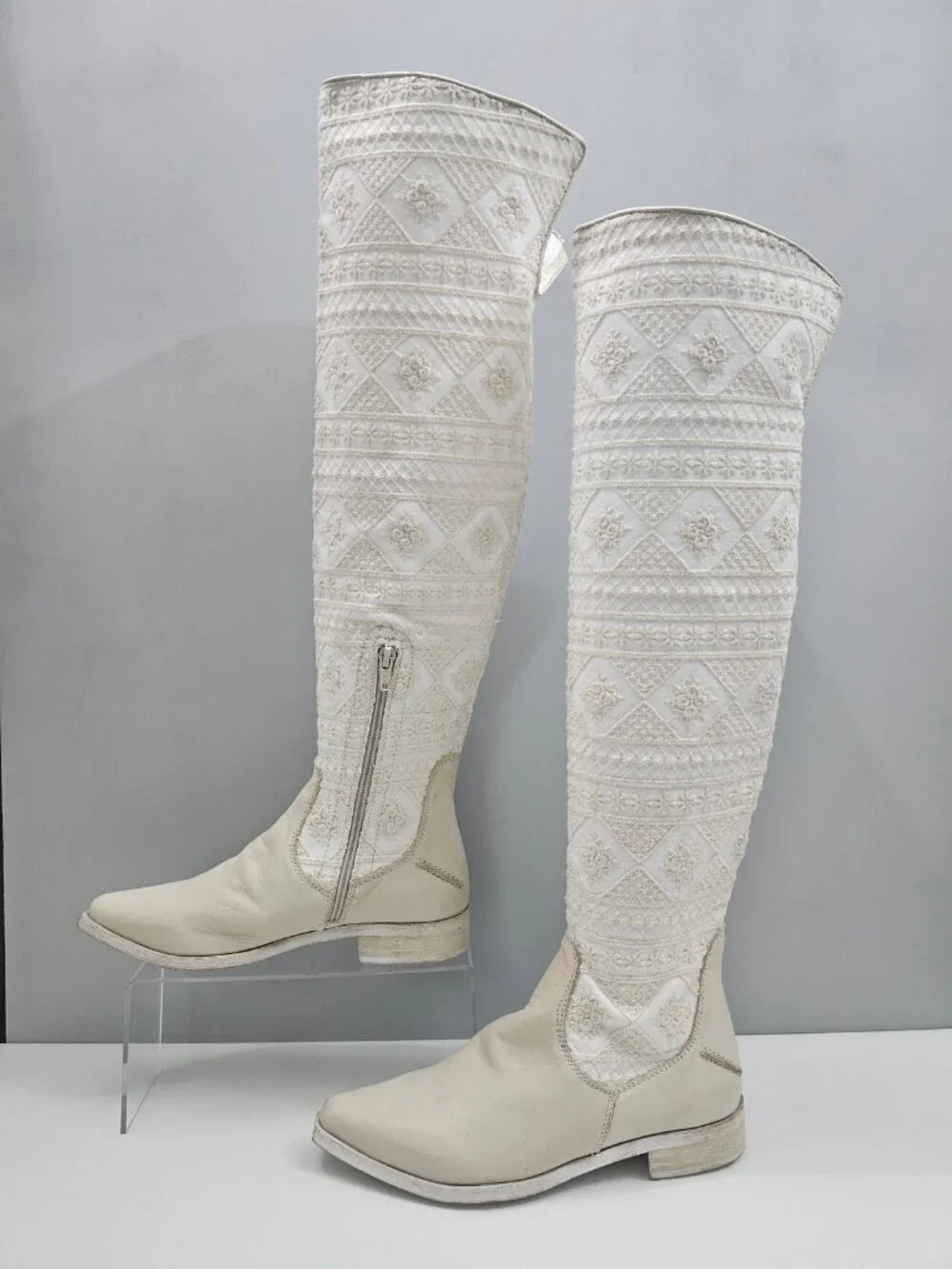 Free People Bren Knee High Boot Womens EU 36 Cream Embroidered Boho Slouchy